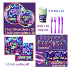 142pcs Video Game Birthday Decorations Gamer Party Tableware Video Game On Themed Plates Napkins Cups Tablecloth Banner for Boys Girls Neon