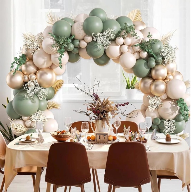 130Pcs Sage Green Gold Balloon Garland Arch Kit with Sage Green Sand White Gold Balloons for Baby Shower Bridal Shower Birthday Engagement