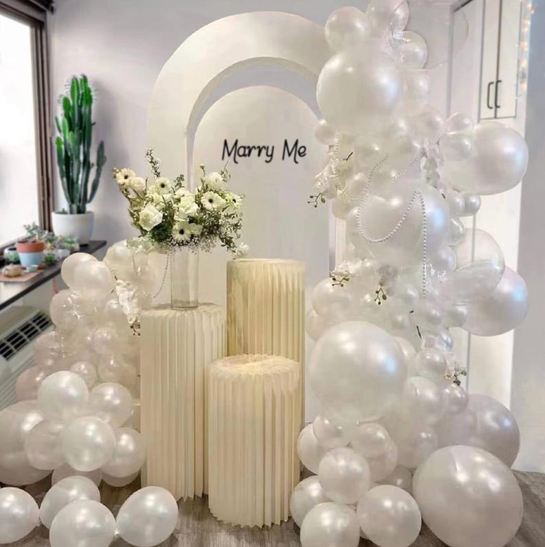 Pearl White Balloons Different Sizes 5 10 12 In,  White Balloon Garland Arch Kit,Royal White Latex Balloons for Birthday Wedding Baby Shower