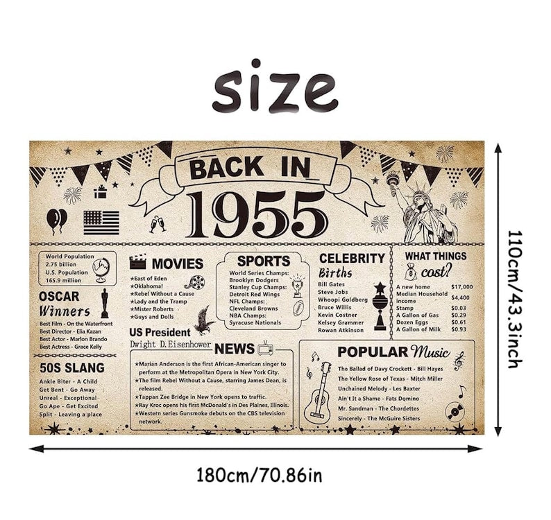71st Birthday Party Decorations, Vintage Back in 1955 Banner 71 Year Old Birthday Party Poster Supplies Vintage 1955 Backdrop Photography