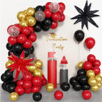 103Pcs Casino Theme Party Decorations, Red and Black Happy Birthday Banner Star Heart Poker Foil Balloons Fringe Curtain Paper Tassel