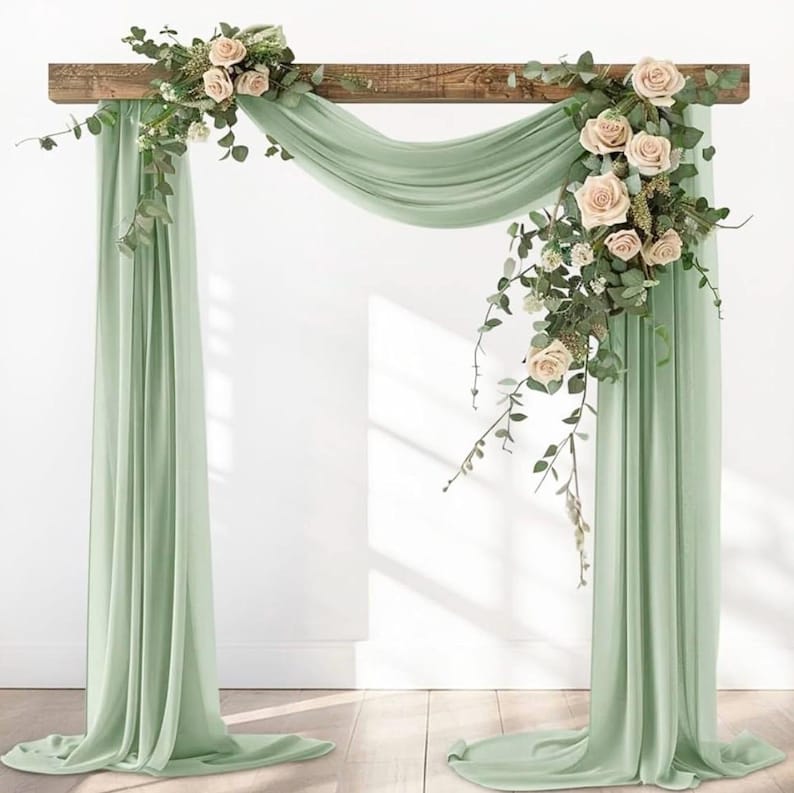 Sage Green Wdding Decorations Backdrop: Wedding Arch Draping Chiffon Fabric 6 Yards Sheer Curtain 1 Panels Background Birthday Party Stage