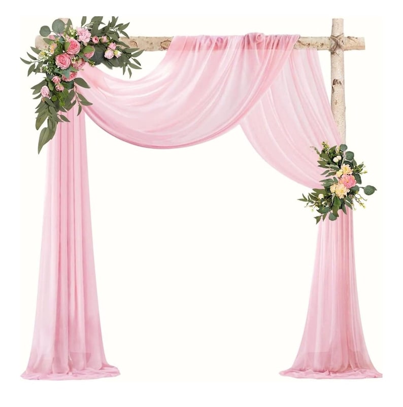 Pink Wedding Arch Draping Fabric Chiffon Fabric, 29in x 18Ft Sheer Chiffon Outdoor Curtain for Wedding Ceremony Birthday Party Decoration