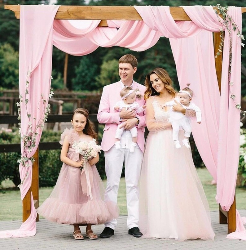 Pink Wedding Arch Draping Fabric Chiffon Fabric, 29in x 18Ft Sheer Chiffon Outdoor Curtain for Wedding Ceremony Birthday Party Decoration