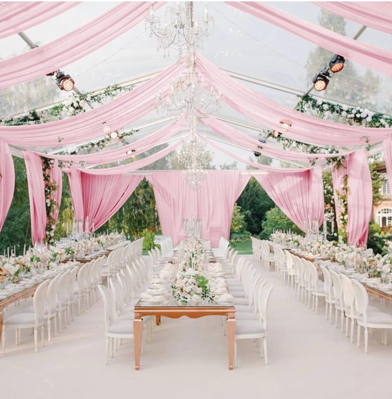 Pink Wedding Arch Draping Fabric Chiffon Fabric, 29in x 18Ft Sheer Chiffon Outdoor Curtain for Wedding Ceremony Birthday Party Decoration