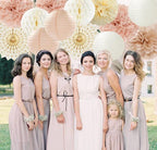 Champagne-Gold Beige-Peach Boho Party-Decorations Streamers 14pcs Fall Neutral Baby Shower Rustic Bohemian Wedding Paper Honeycomb Lanterns