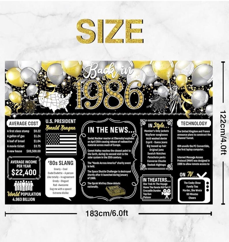 Back in 1986 Backdrop Large Wall Banner, Cheers to 40 Years, Happy 40th Birthday Anniversary Class Reunion Party Hanging Decorations Poster