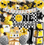 One Happy Dude 1st Birthday Party Decorations Party Supplies First Birthday Party Decoration for Boy Black and Yellow Theme Backdrop Balloon