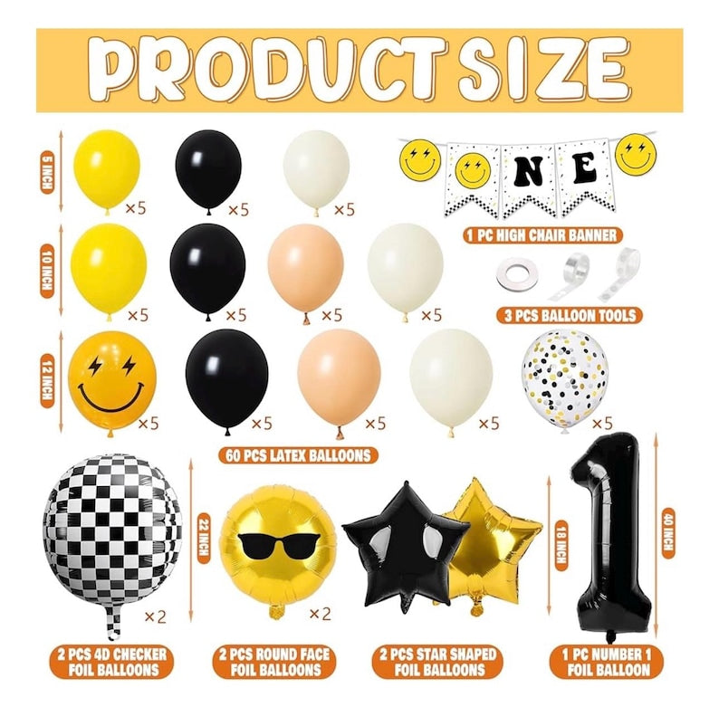 One Happy Dude 1st Birthday Party Decorations Party Supplies First Birthday Party Decoration for Boy Black and Yellow Theme Backdrop Balloon