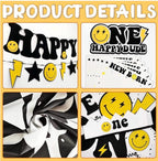 One Happy Dude 1st Birthday Party Decorations Party Supplies First Birthday Party Decoration for Boy Black and Yellow Theme Backdrop Balloon