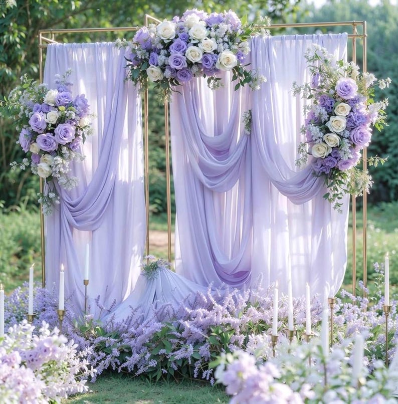 Wedding Arch Draping Fabric,1 Panel 18FT Purple Sheer Chiffon Curtain Drapes 6 Yards for Wedding Ceremony Birthday Party Decoration