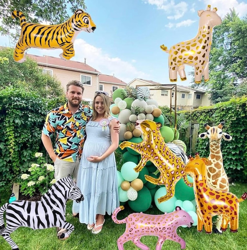 6Pcs Giant Jungle Safari Animals Balloons,Large Zebra Giraffe Leopard Cheetah Tiger Foil Balloons For Wild One Safari Zoo Jungle Theme Party