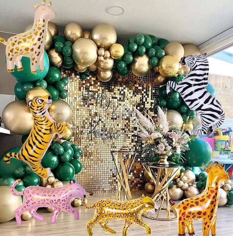 6Pcs Giant Jungle Safari Animals Balloons,Large Zebra Giraffe Leopard Cheetah Tiger Foil Balloons For Wild One Safari Zoo Jungle Theme Party