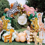 6Pcs Giant Jungle Safari Animals Balloons,Large Zebra Giraffe Leopard Cheetah Tiger Foil Balloons For Wild One Safari Zoo Jungle Theme Party