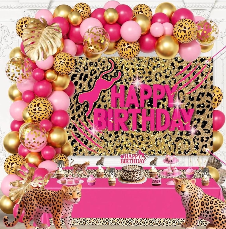 Pink Leopard Print Birthday Party Decorations Set for Women – Balloons Arch Garland Suitable for Girls