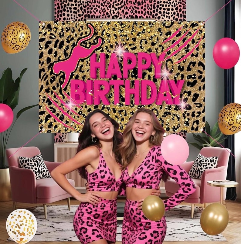 Pink Leopard Print Birthday Party Decorations Set for Women – Balloons Arch Garland Suitable for Girls
