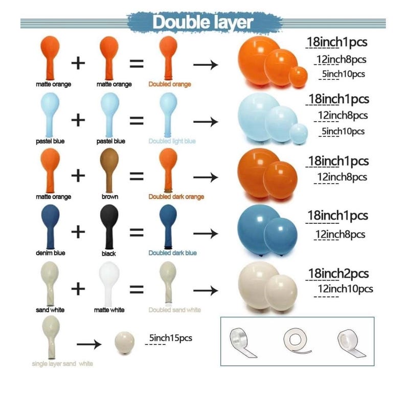 Blue Orange Balloon Arch Double Stuffed Latex Orange Sand White Balloons Light Blue White Balloon Garland for Birthday Fall Baby Shower