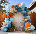 Blue Orange Balloon Arch Double Stuffed Latex Orange Sand White Balloons Light Blue White Balloon Garland for Birthday Fall Baby Shower
