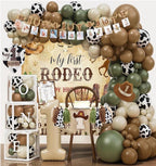 Western Cowboy 1st Birthday Decorations, My First Rodeo Birthday Party Supplies, Cowboy Balloon Arch Backdrop High Chair Banner ONE Boxes