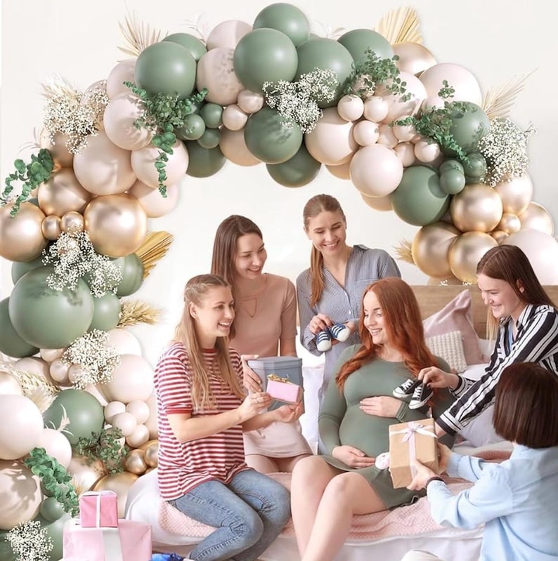 130Pcs Sage Green Gold Balloon Garland Arch Kit with Sage Green Sand White Gold Balloons for Baby Shower Bridal Shower Birthday Engagement