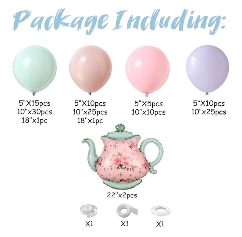 Green and Pink Balloon Garland 134Pcs Dusty Green Pink and Purple Balloons Arch Kit with Teapot Foil Balloon for  Tea Party Lets Partea