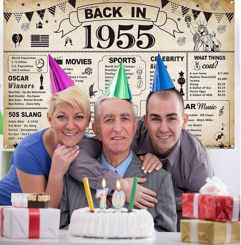 71st Birthday Party Decorations, Vintage Back in 1955 Banner 71 Year Old Birthday Party Poster Supplies Vintage 1955 Backdrop Photography