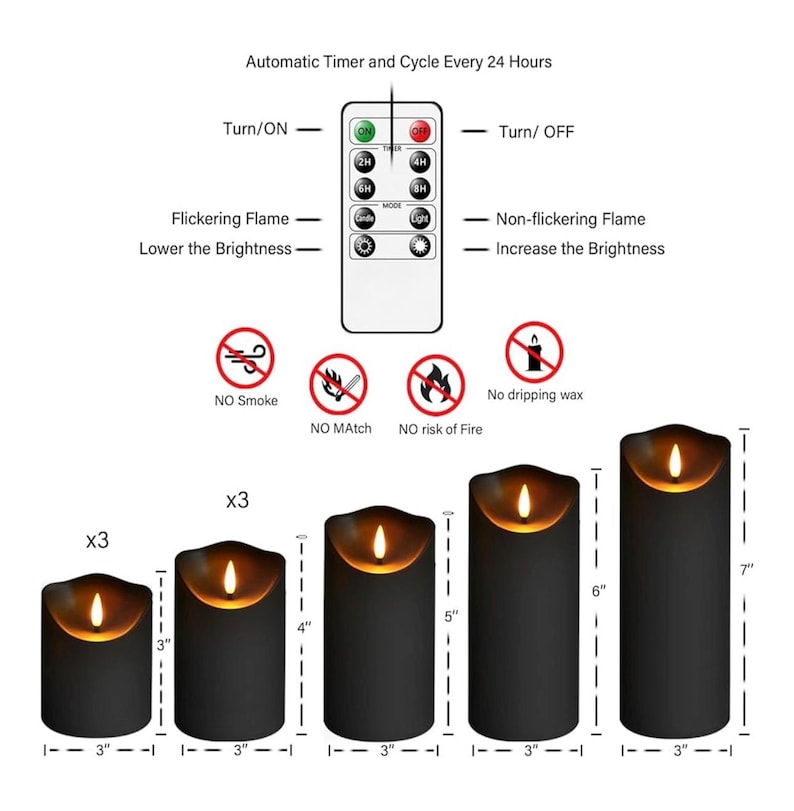 Flameless Candles 9 Packs Black Realistic Flickering LED Candles Battery Operated with Remote Timer for Home Decor Fake Candles