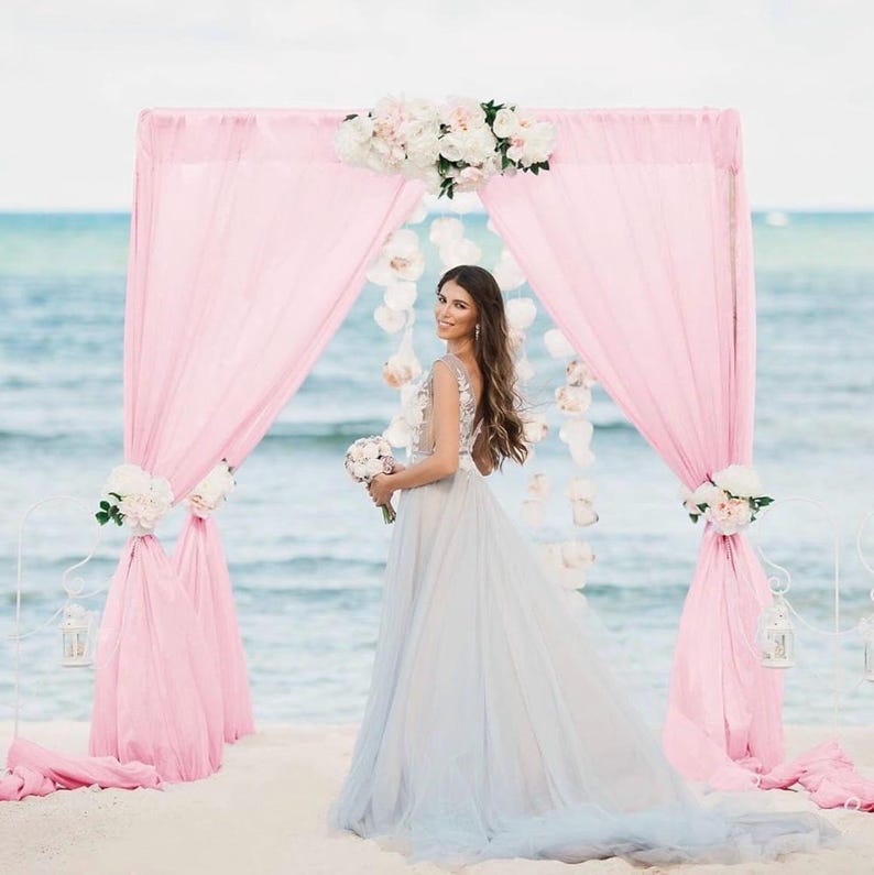 Pink Wedding Arch Draping Fabric Chiffon Fabric, 29in x 18Ft Sheer Chiffon Outdoor Curtain for Wedding Ceremony Birthday Party Decoration