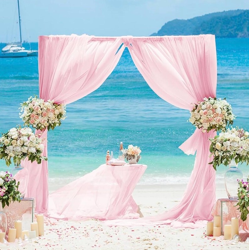 Pink Wedding Arch Draping Fabric Chiffon Fabric, 29in x 18Ft Sheer Chiffon Outdoor Curtain for Wedding Ceremony Birthday Party Decoration