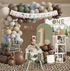 One Happy Camper Birthday Decorations, Camping 1st Birthday Party Supplies with Balloon Arch Balloon Box Backdrop High Chair Banner Crown
