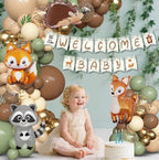 167Pcs Woodland Animals Baby Shower Decorations, Woodland Balloon Garland Arch Kit with Welcome Baby Banner Sage Green Brown Neutral Forest