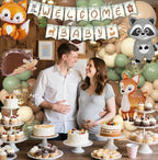 167Pcs Woodland Animals Baby Shower Decorations, Woodland Balloon Garland Arch Kit with Welcome Baby Banner Sage Green Brown Neutral Forest