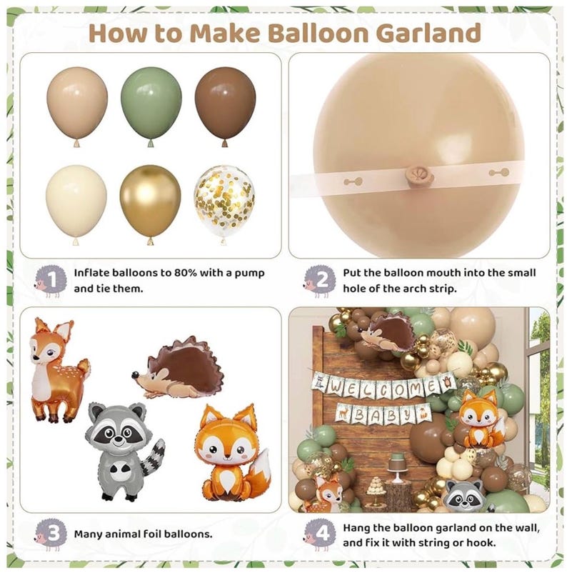 167Pcs Woodland Animals Baby Shower Decorations, Woodland Balloon Garland Arch Kit with Welcome Baby Banner Sage Green Brown Neutral Forest