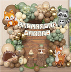 167Pcs Woodland Animals Baby Shower Decorations, Woodland Balloon Garland Arch Kit with Welcome Baby Banner Sage Green Brown Neutral Forest