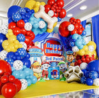 ALL -IN-1 Paw Balloon Arch & Garland Kit with BONUS Dog Bone – Small and Large Red, Dark Blue Paw Balloons – Chase Paw Birthday Party Decor