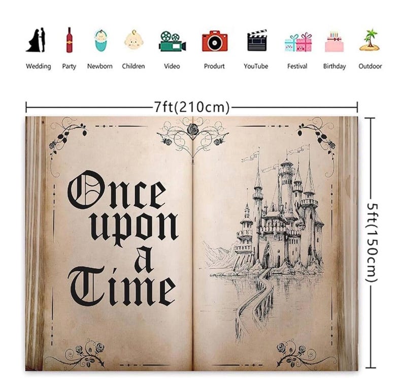 Fairy Tale Books Backdrop Once Upon a Time Backdrops Ancient Castle Princess Romantic Wedding Birthday Party Decorations Magic Book Backdrop