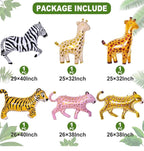 6Pcs Giant Jungle Safari Animals Balloons,Large Zebra Giraffe Leopard Cheetah Tiger Foil Balloons For Wild One Safari Zoo Jungle Theme Party