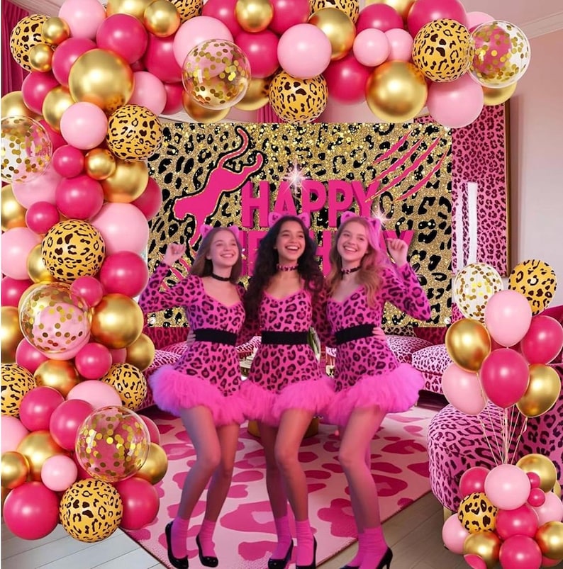 Pink Leopard Print Birthday Party Decorations Set for Women – Balloons Arch Garland Suitable for Girls