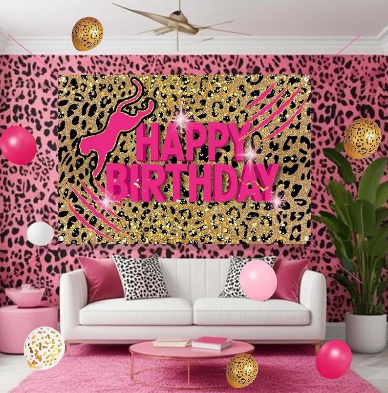 Pink Leopard Print Birthday Party Decorations Set for Women – Balloons Arch Garland Suitable for Girls