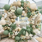 Sage Green White Sand Balloon Arch Kit, Green Beige Gold Metallic Balloons Garland Kit with Gold Confetti Balloons for Birthday Wedding