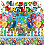 Mario Birthday Party Supplies, Party Decorations Set Include Banner, Backdrop, Balloons, Hanging Swirls, Cake Cupcake Toppers, Tablecloth …