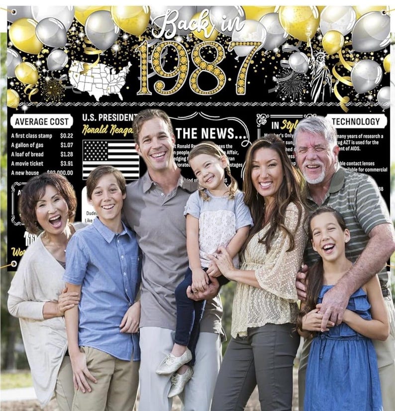 39th Birthday Black Gold Party Decoration Back in 1987 Backdrop Large Banner Birthday Party Poster Supplies Vintage 1987 Backdrop