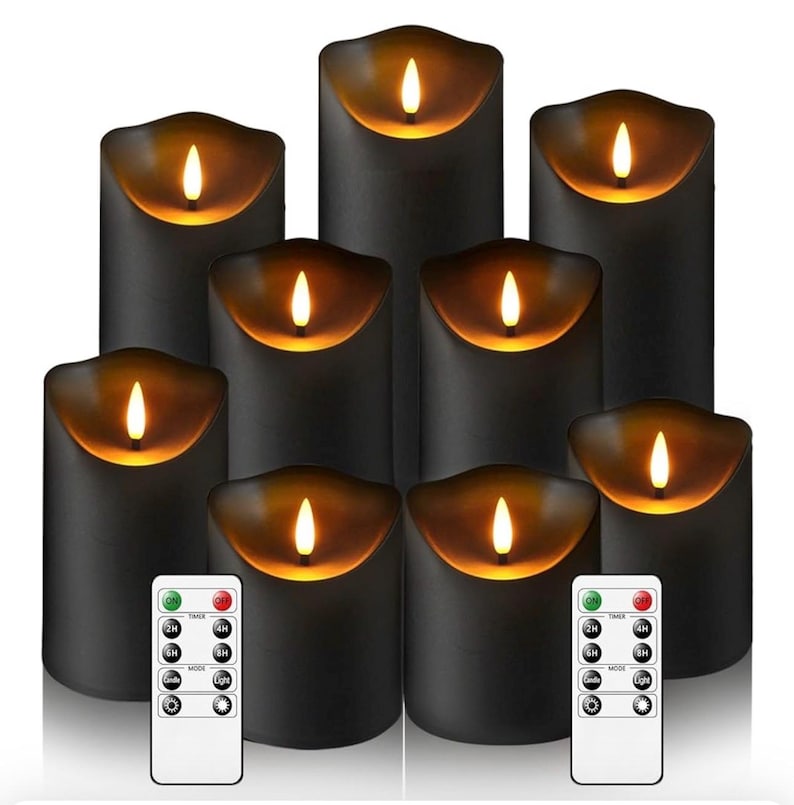 Flameless Candles 9 Packs Black Realistic Flickering LED Candles Battery Operated with Remote Timer for Home Decor Fake Candles
