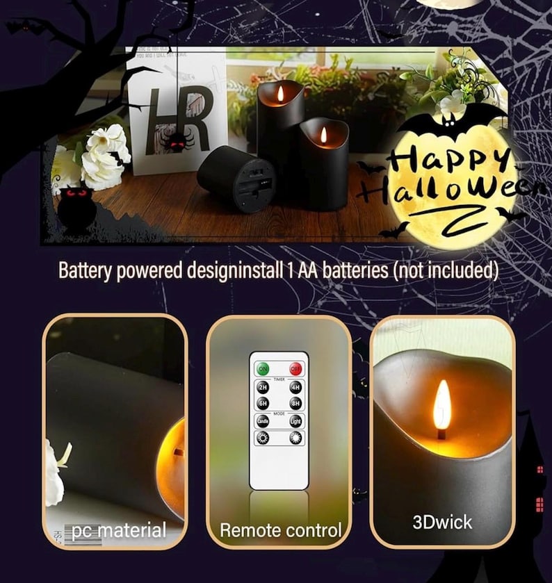 Flameless Candles 9 Packs Black Realistic Flickering LED Candles Battery Operated with Remote Timer for Home Decor Fake Candles