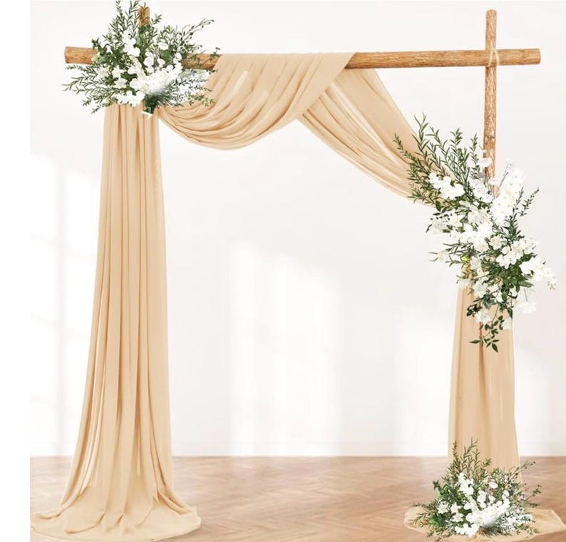 Wedding Arch Draping Fabric 1 Panel 30'' x 18FT Champagne Sheer Chiffon Arch Drapery for Bridal Shower Backdrop Outdoor Party Arches Church