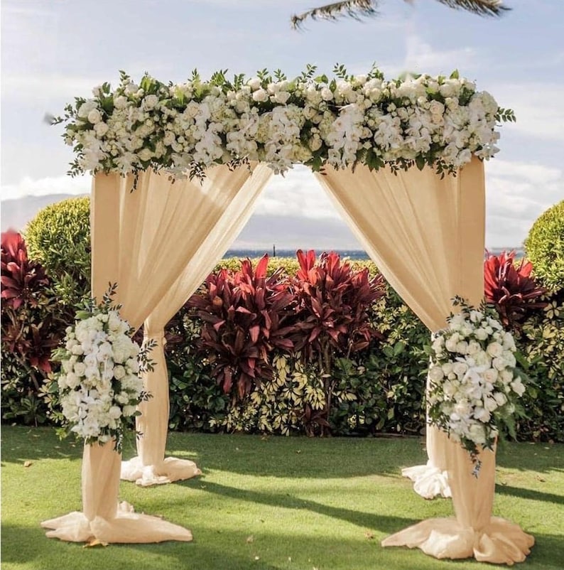 Wedding Arch Draping Fabric 1 Panel 30'' x 18FT Champagne Sheer Chiffon Arch Drapery for Bridal Shower Backdrop Outdoor Party Arches Church