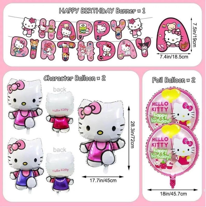 Kitty Birthday Party Decorations Set, with Banner, Balloons, Cake Topper, Cupcake Toppers, Hanging Swirls, Tablecloth - 49pcs