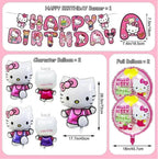 Kitty Birthday Party Decorations Set, with Banner, Balloons, Cake Topper, Cupcake Toppers, Hanging Swirls, Tablecloth - 49pcs
