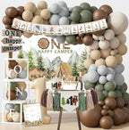 One Happy Camper Birthday Decorations, Camping 1st Birthday Party Supplies with Balloon Arch Balloon Box Backdrop High Chair Banner Crown