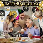 60th Birthday Decorations - Black Gold 60th Birthday Banner and Balloons for Party Decor, Cheers to 60 Years